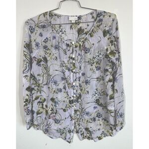 J. Jill Lavender Silk Blend Floral Henley Pintuck Long Sleeve Top Blouse Size S